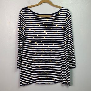 Old Navy Navy Blue & White Stripe Gold Star Print 3/4 Sleeve Top Medium
